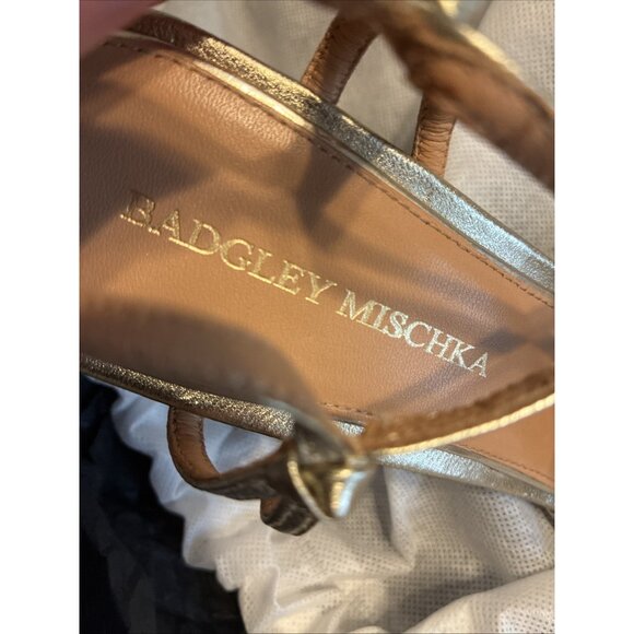 badgley mischka Authentic Leather Solid Gold Metallic Heel Strappy Sandals 7.5 - Picture 7 of 8